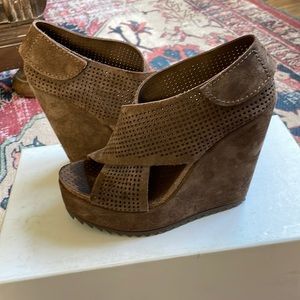 Pedro Garcia Trinidad Nut Castro Suede Crisscross Wedges 37 1/2 7 1/2